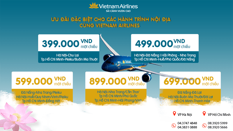 Vietnam Airlines KM khủng tất cả các hành trình nội địa